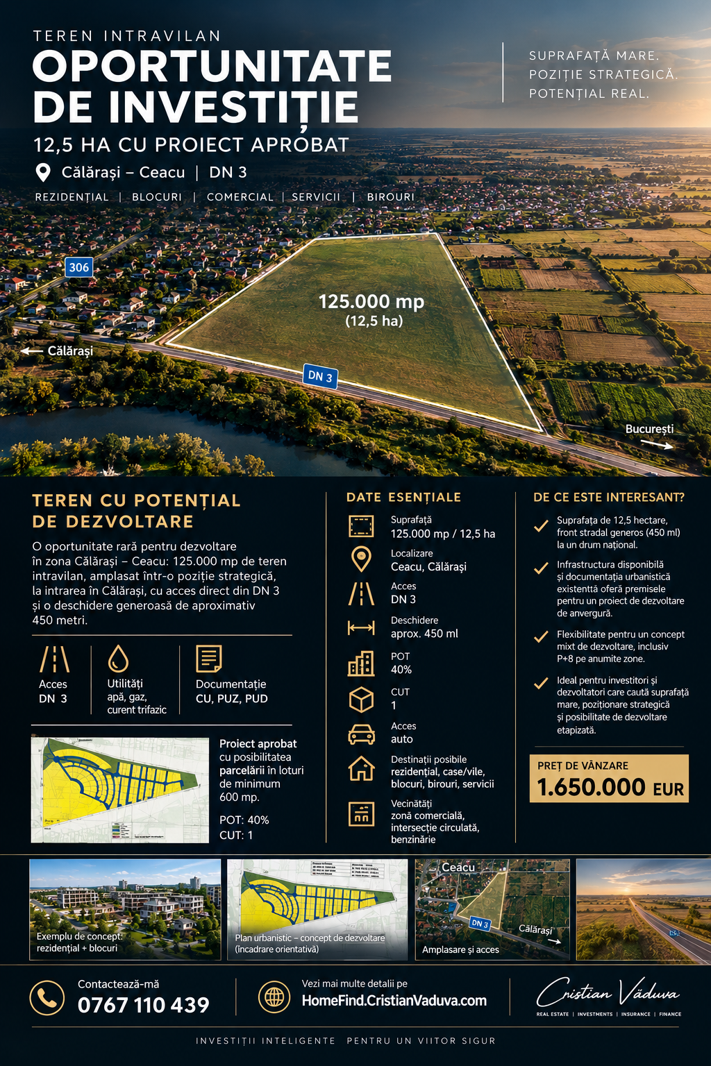 TEREN | OPORTUNITATE DE INVESTIȚIE — 12,5 HA INTRAVILAN CU PROIECT APROBAT